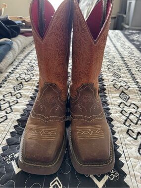 Justin Boots Red Interior with Brown Leather Trim